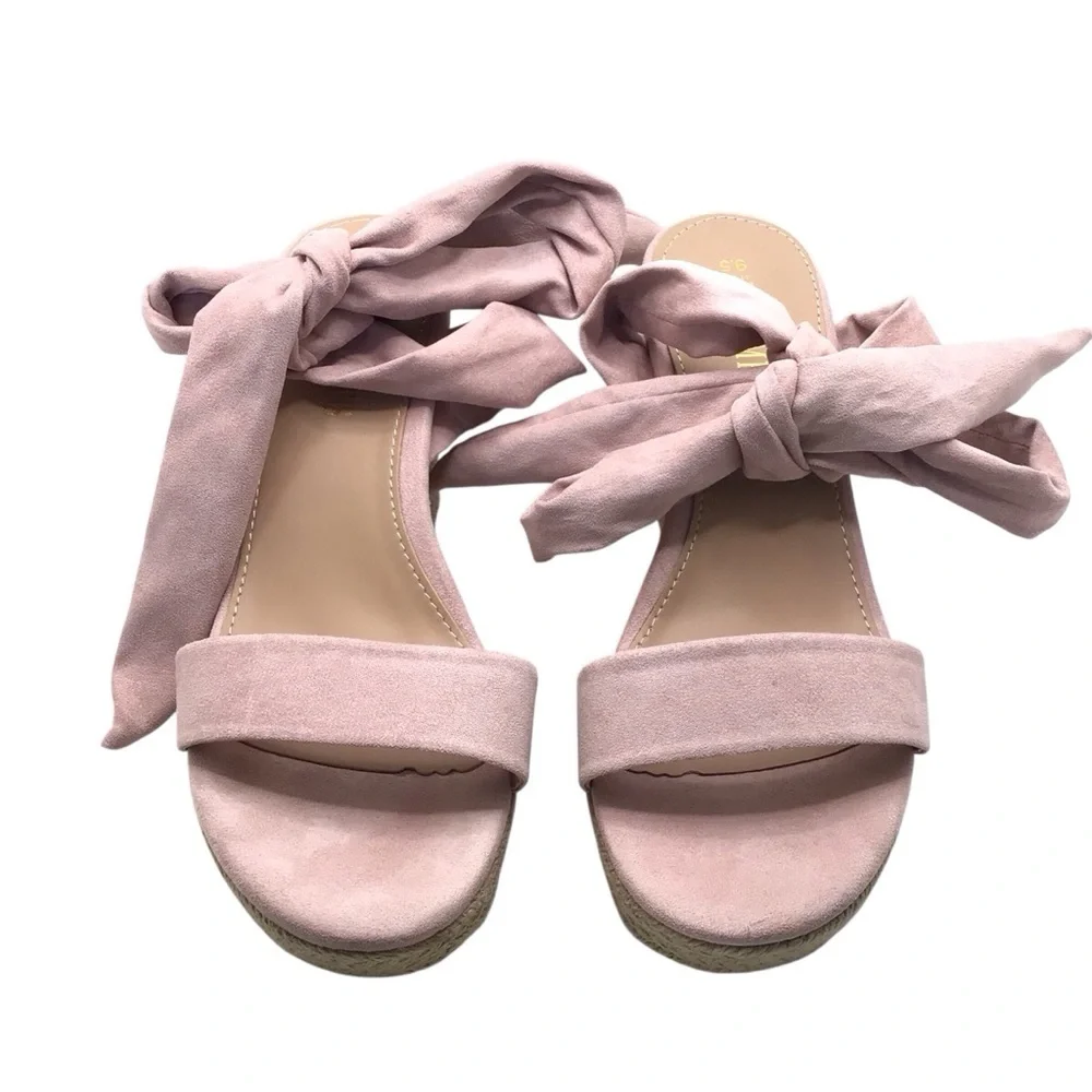 NWOB Dream Pairs Womens Pink Faux Suede Ankle Tie Lace Up Platform Wedges 9.5